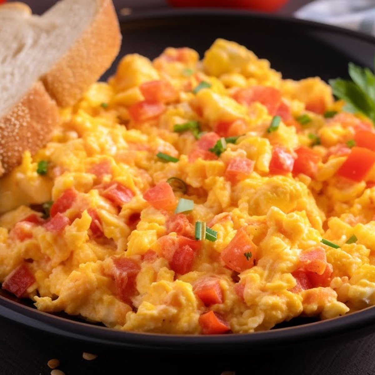 Scramble Eggs with Ham, Onion and Tomatoes